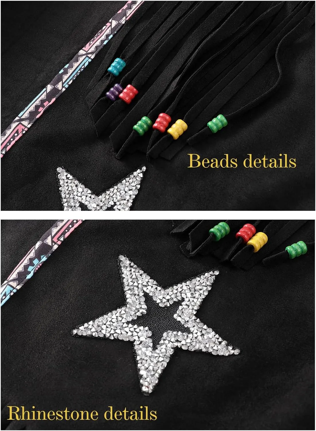 Women Tassel Sleeveless Rhinestone Cowgirl Vest 70s Hippie Faux Suede Fringe Jacket