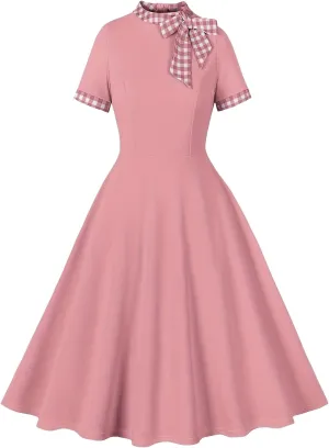 Women's 1950s Retro Dress Short Sleeve Swing Midi Dress Cocktail Dress 50s Style Dresses for Women Vintage