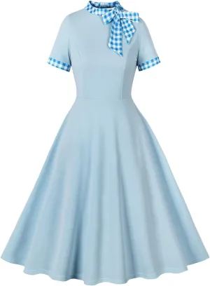 Women's 1950s Retro Dress Short Sleeve Swing Midi Dress Cocktail Dress 50s Style Dresses for Women Vintage