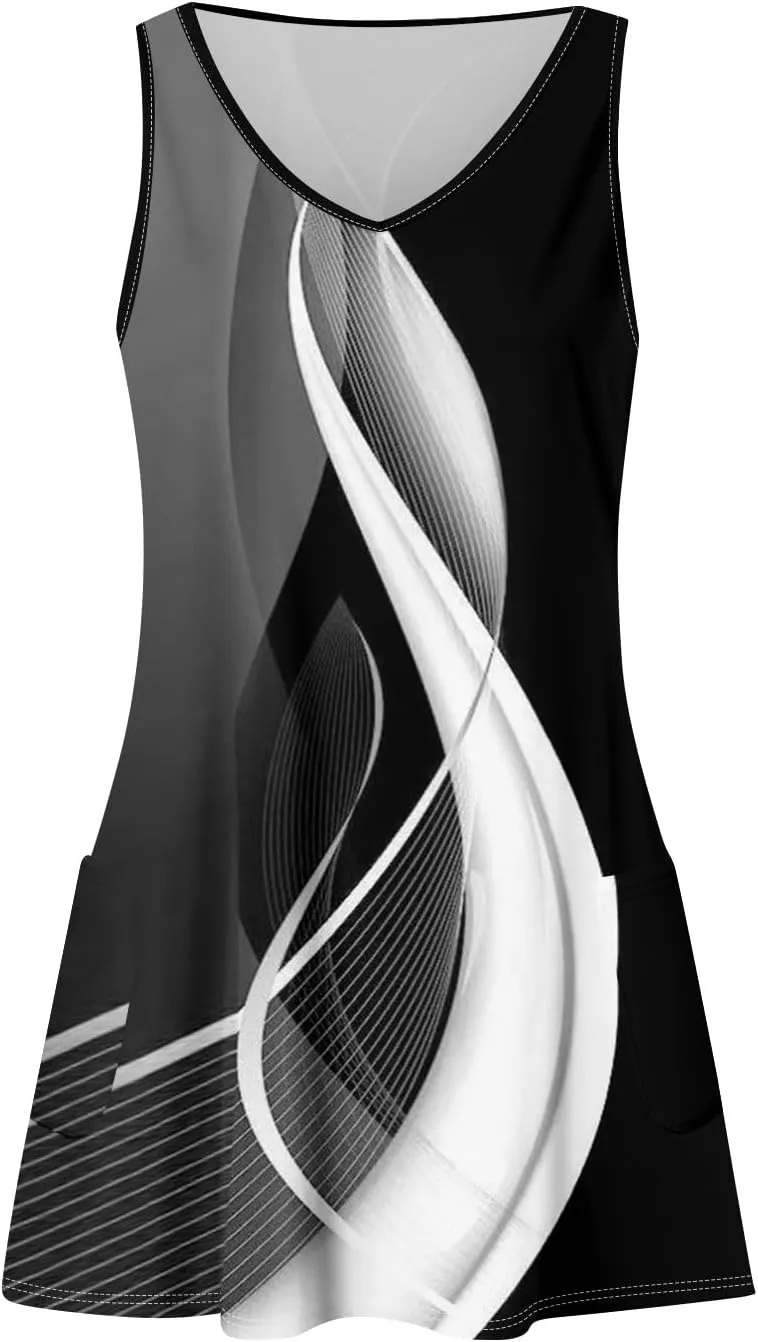 Women's Casual Summer Sundress Sleeveless A-Line Beach Dresses V Neck T-Shirts Dress with Pockets