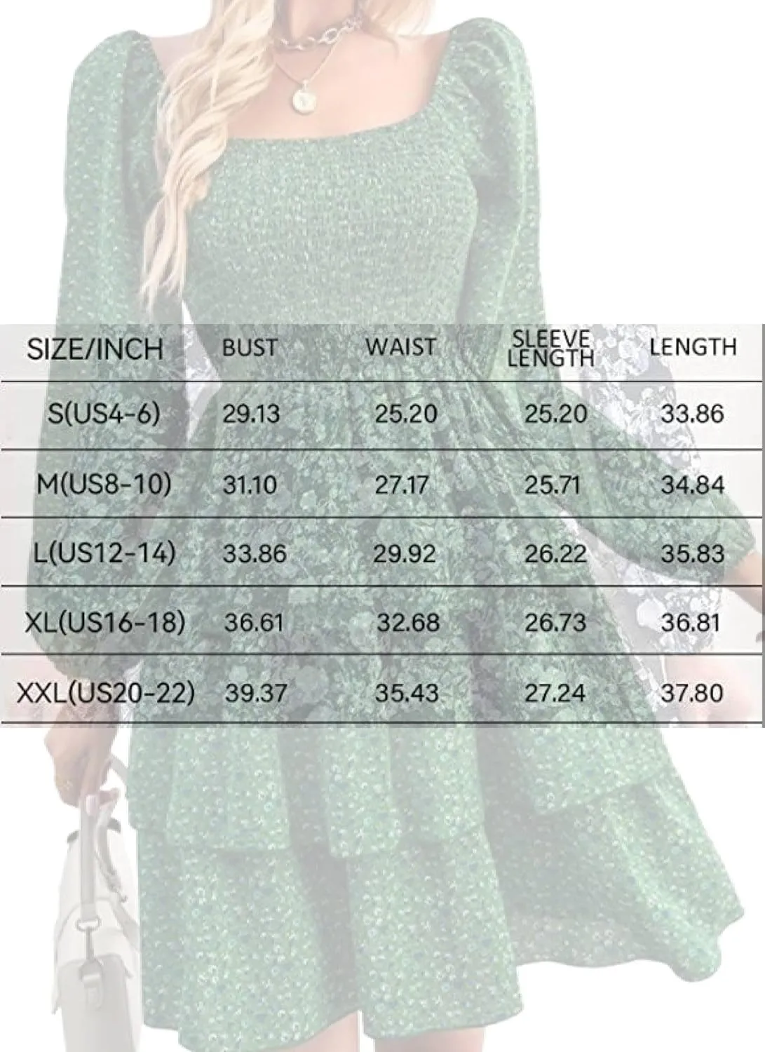 Women's Elegant Floral Print Tiered Ruffle Mini Dress Casual Square Neck Long Sleeve Smocked Dresses Summer Beach Wear