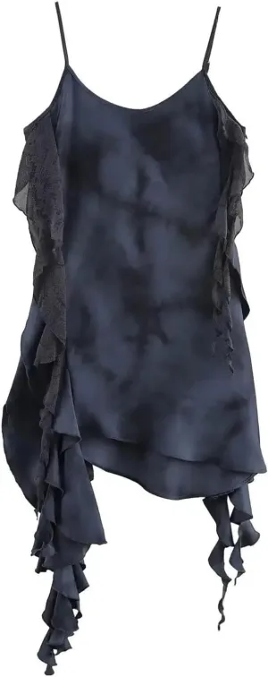 Women's Irregular Ruffle Decorative Mini Dress Slim Sleeveless Lace Casual Club Party Suspender Dress