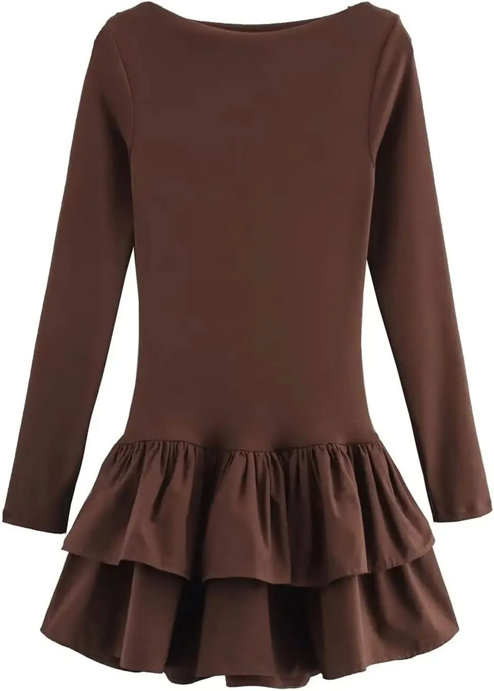 Women's Ruffle Layered Decorative Slim Mini Dress Long Sleeve Solid Color Casual Holiday Party Dress