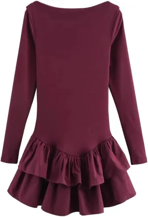 Women's Ruffle Layered Decorative Slim Mini Dress Long Sleeve Solid Color Casual Holiday Party Dress