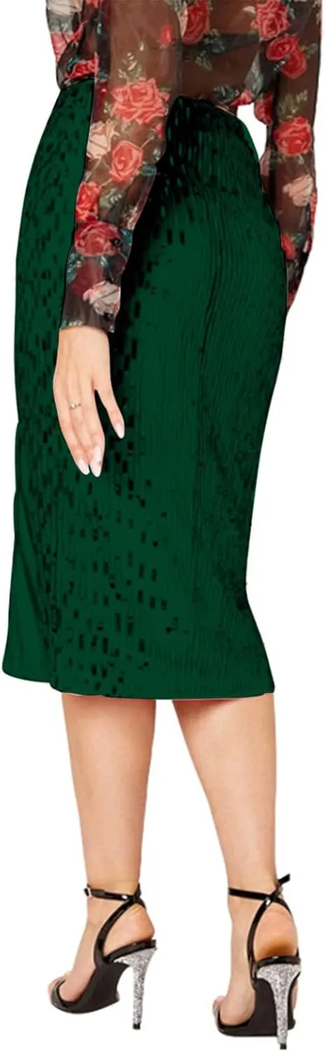 Women's Sequin Midi Skirt, Sexy High Waisted Side Split Bodycon Slim Skirts Fashion Evening Party Sparkly Clothes