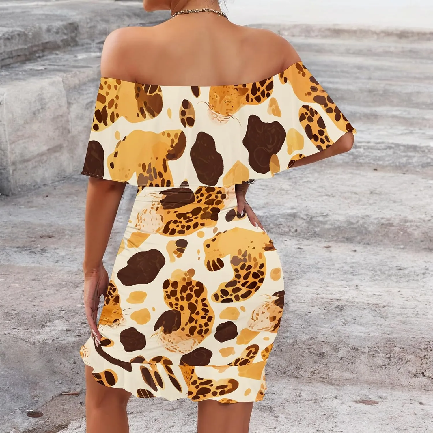 Women's Sexy Off The Shoulder Ruffle Bodycon Mini Cocktail Dress African Print Summer Evening Party Club S-3XL
