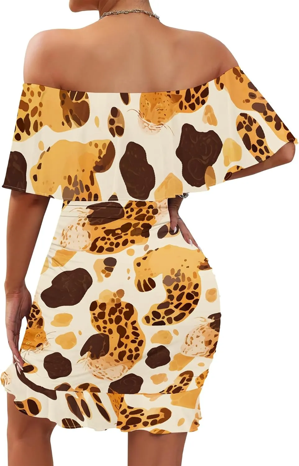 Women's Sexy Off The Shoulder Ruffle Bodycon Mini Cocktail Dress African Print Summer Evening Party Club S-3XL