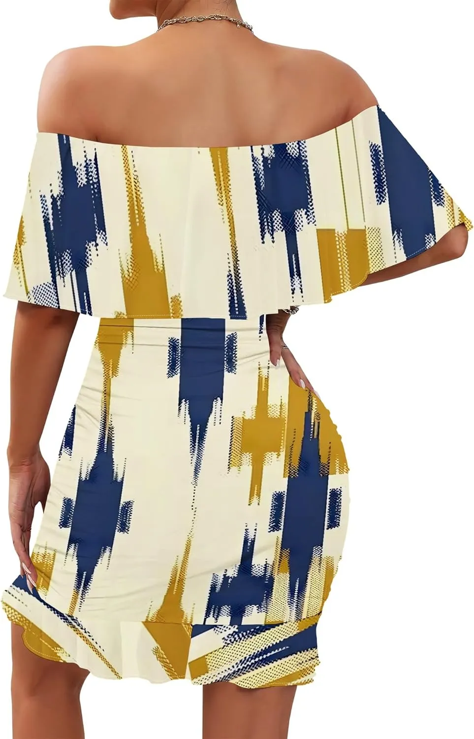 Women's Sexy Off The Shoulder Ruffle Bodycon Mini Cocktail Dress African Print Summer Evening Party Club S-3XL