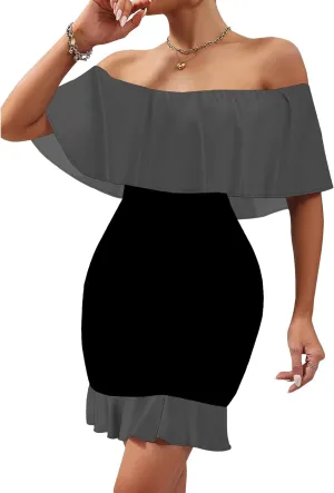 Women's Sexy Off The Shoulder Ruffle Bodycon Mini Cocktail Dress African Print Summer Evening Party Club S-3XL