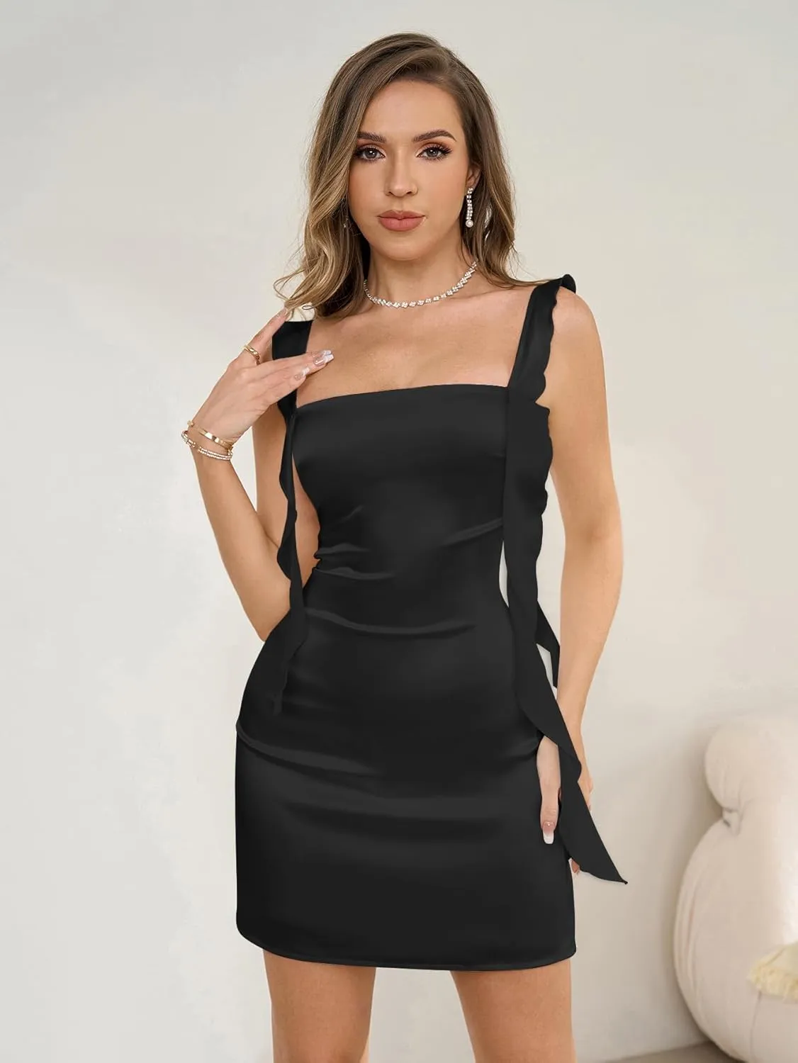 Women's Sleeveless Satin Silk Mini Dress Ruffle Backless Short Cocktail Party Club Night Dresses