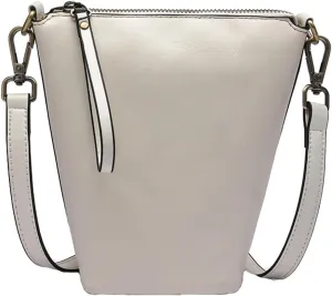 Womens Small Genuine Leather Crossbody Phone Purse Mini Bucket Shoulder Tote Bag Handbag with Adjustable Strap