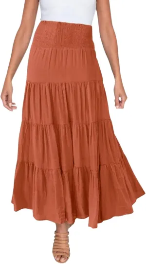 Women's Solid High Rise Boho Pleated A Line Summer Long Skirts for Women Skirt High Waist Dress Fashion Graceful Robe