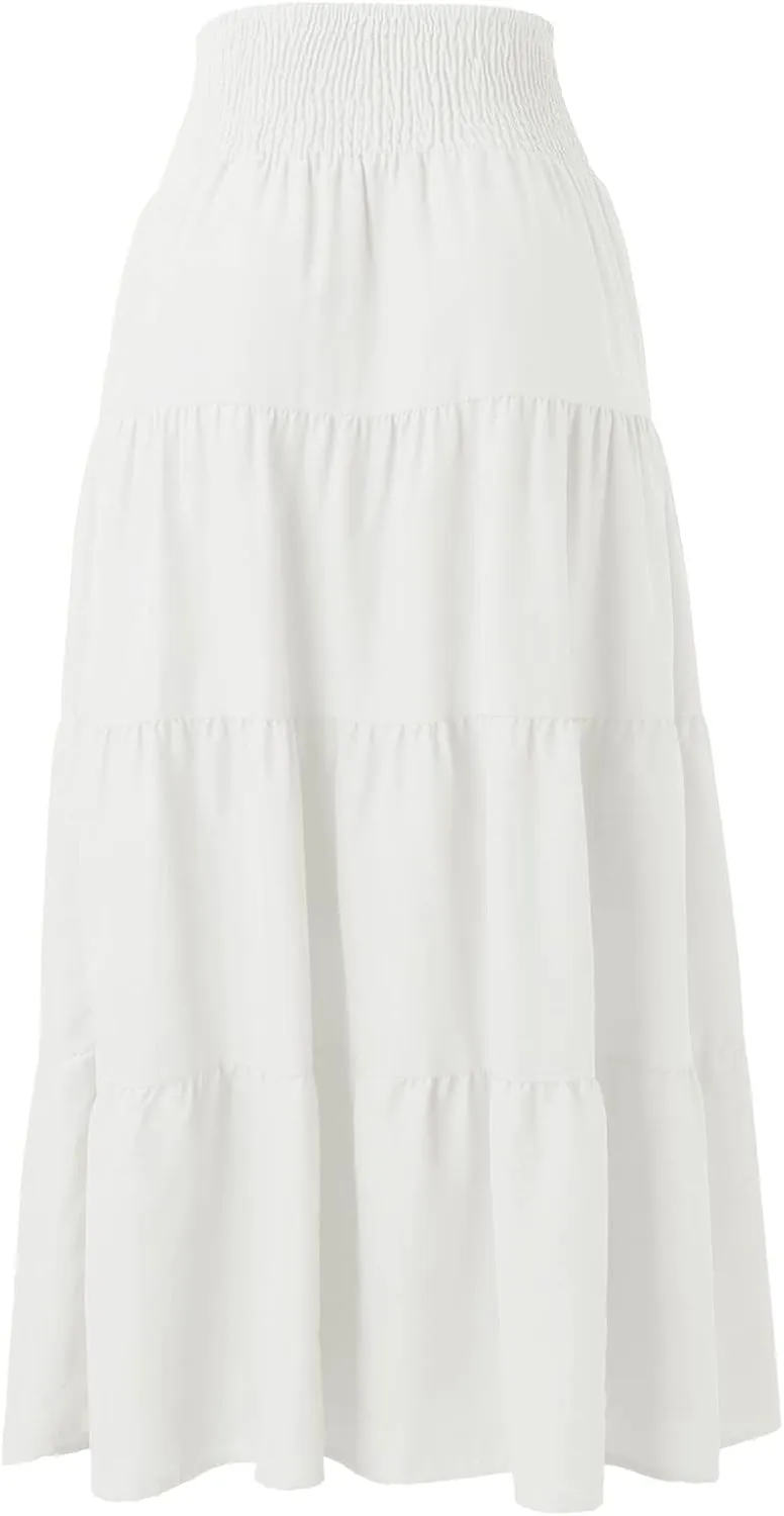 Women's Solid High Rise Boho Pleated A Line Summer Long Skirts for Women Skirt High Waist Dress Fashion Graceful Robe