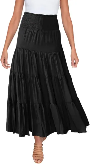 Women's Solid High Rise Boho Pleated A Line Summer Long Skirts for Women Skirt High Waist Dress Fashion Graceful Robe