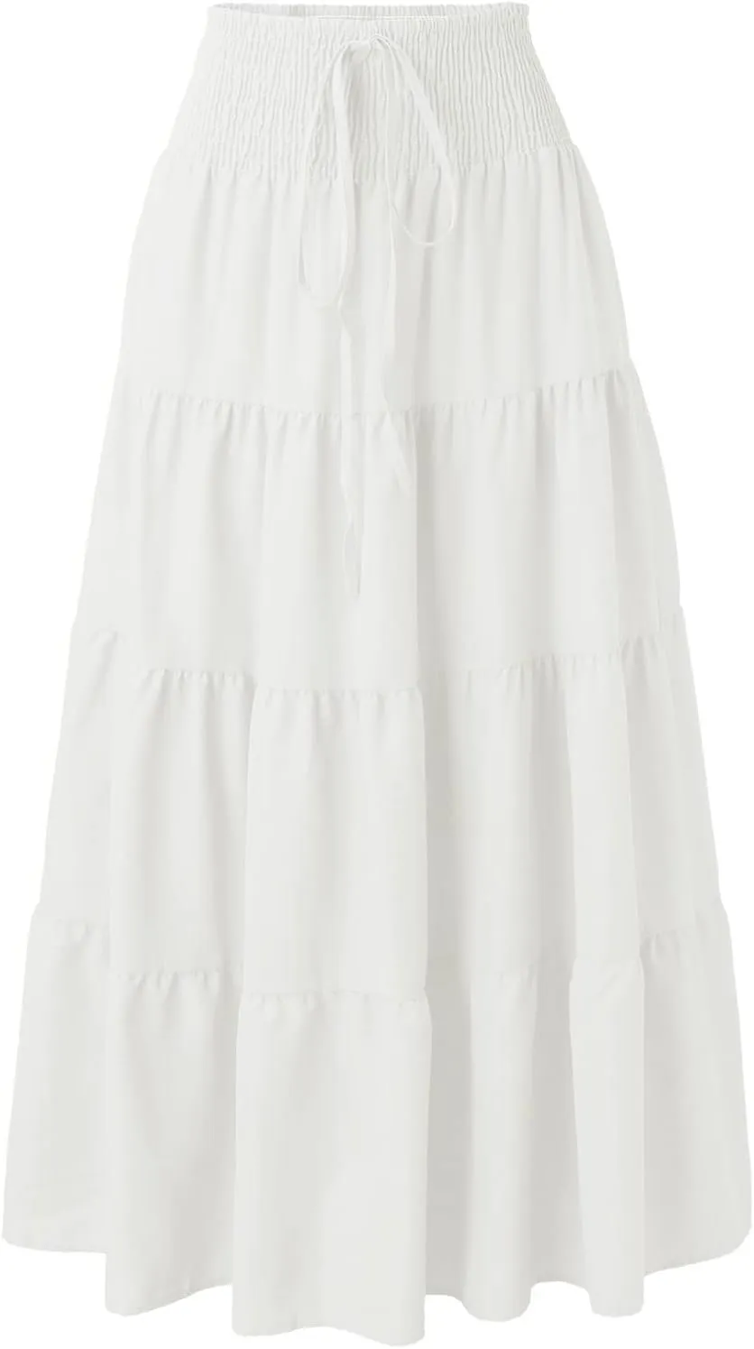 Women's Solid High Rise Boho Pleated A Line Summer Long Skirts for Women Skirt High Waist Dress Fashion Graceful Robe