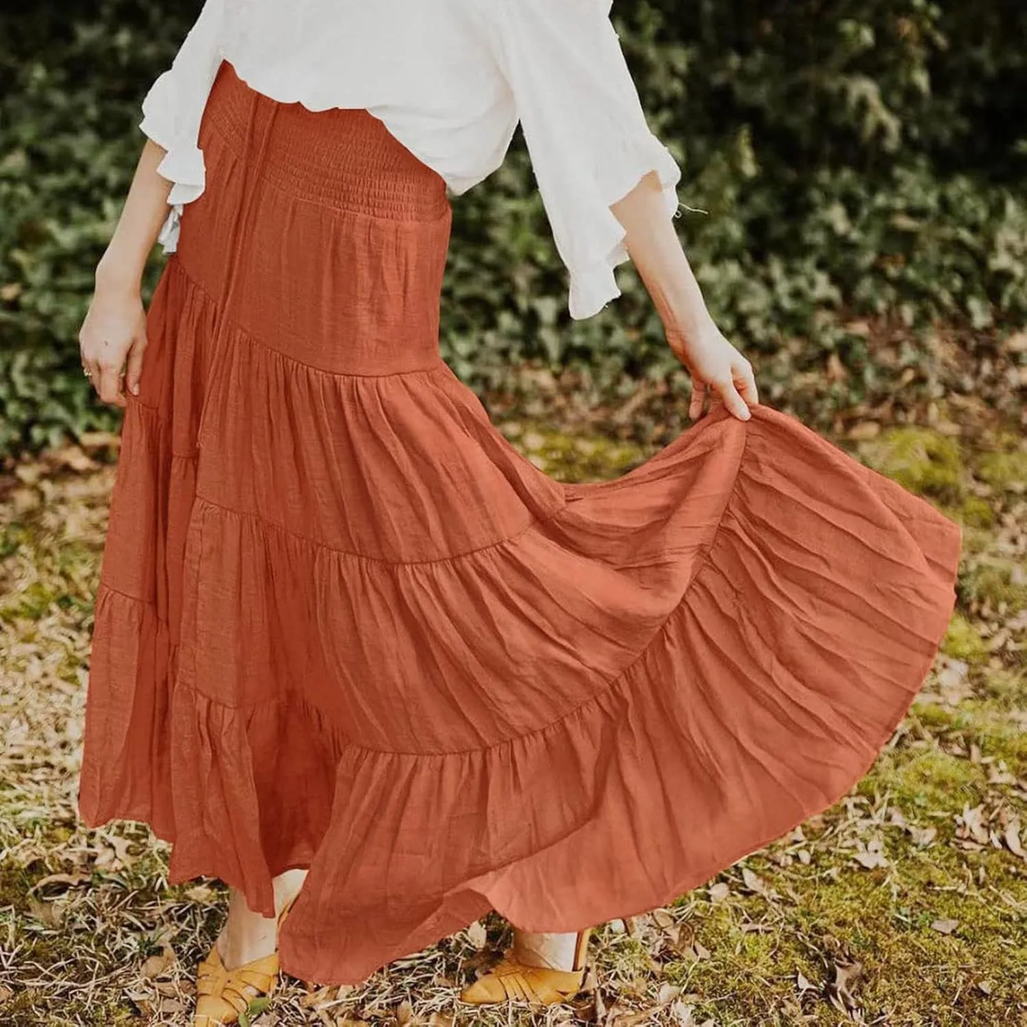 Women's Solid High Rise Boho Pleated A Line Summer Long Skirts for Women Skirt High Waist Dress Fashion Graceful Robe
