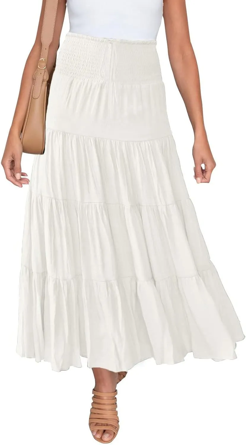Women's Solid High Rise Boho Pleated A Line Summer Long Skirts for Women Skirt High Waist Dress Fashion Graceful Robe