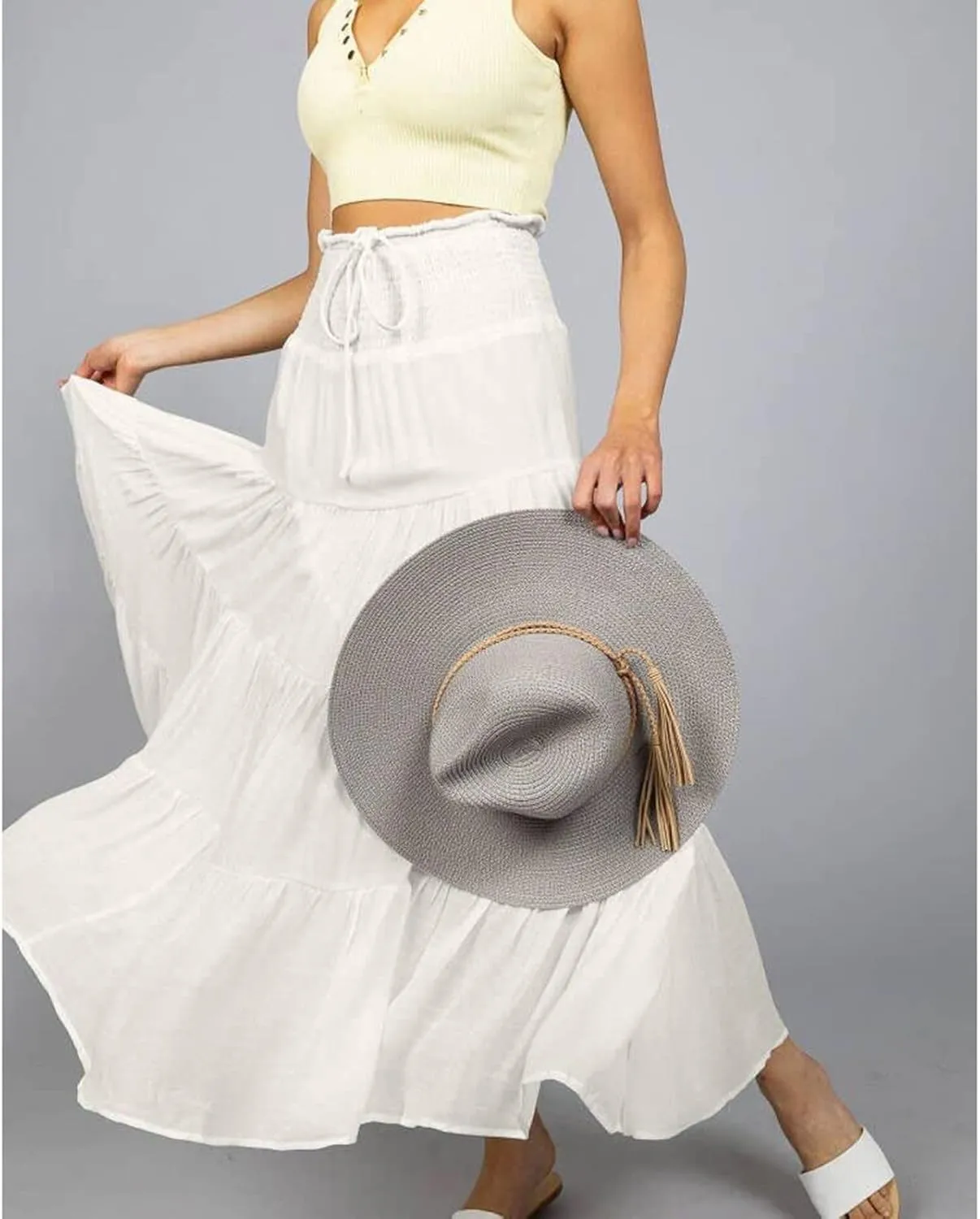 Women's Solid High Rise Boho Pleated A Line Summer Long Skirts for Women Skirt High Waist Dress Fashion Graceful Robe