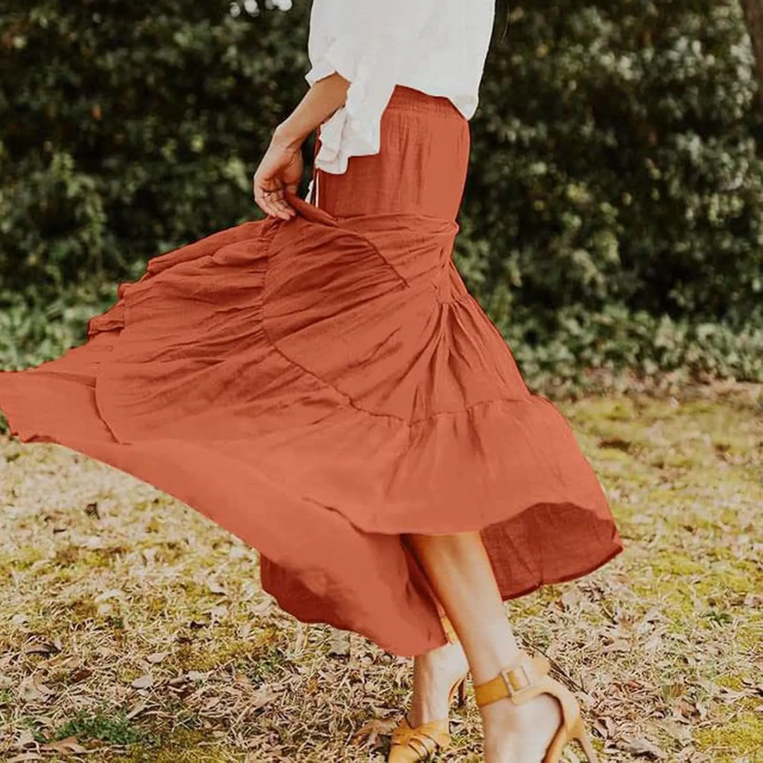 Women's Solid High Rise Boho Pleated A Line Summer Long Skirts for Women Skirt High Waist Dress Fashion Graceful Robe