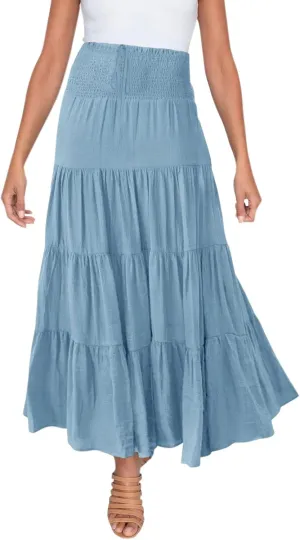 Women's Solid High Rise Boho Pleated A Line Summer Long Skirts for Women Skirt High Waist Dress Fashion Graceful Robe