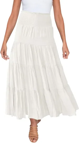 Women's Solid High Rise Boho Pleated A Line Summer Long Skirts for Women Skirt High Waist Dress Fashion Graceful Robe