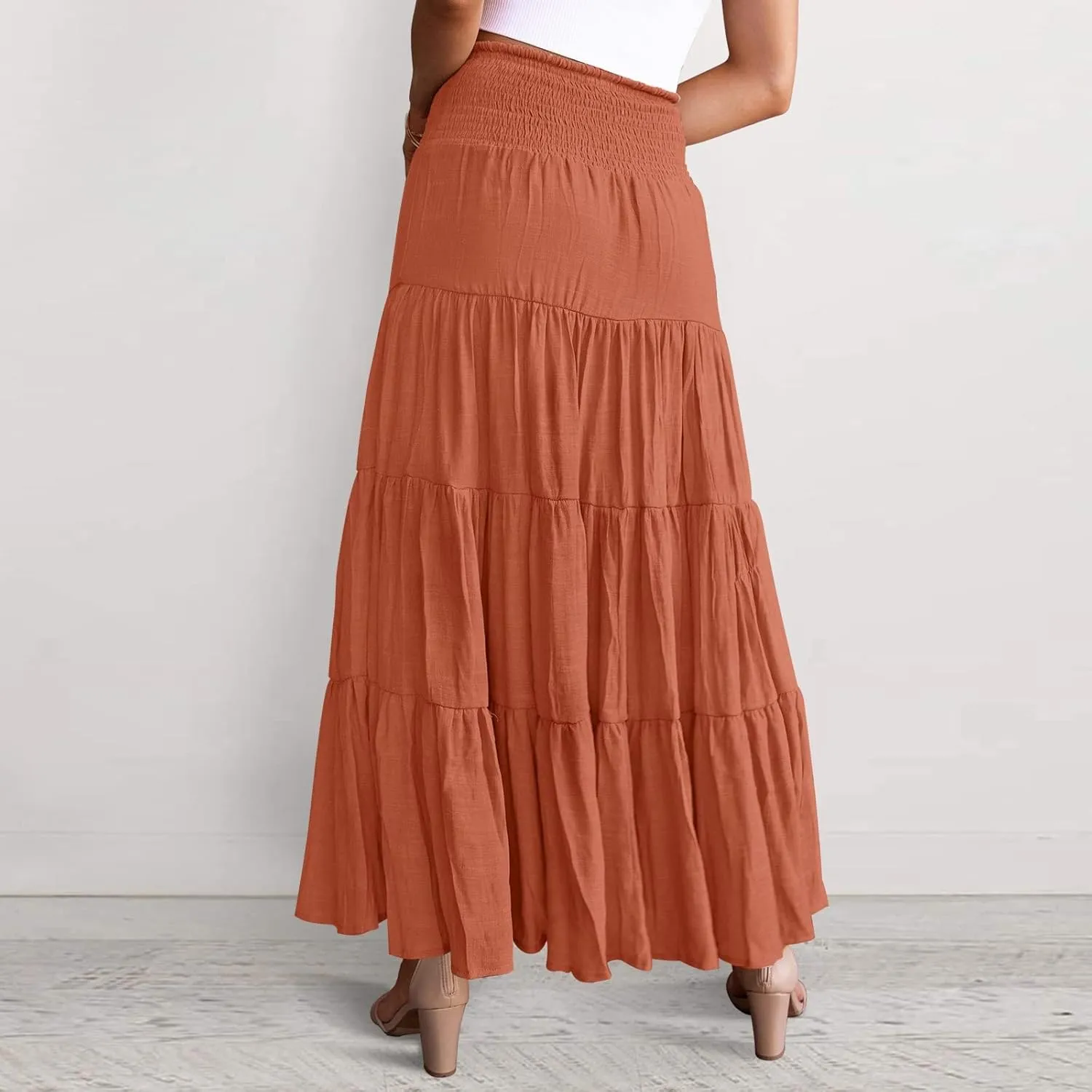 Women's Solid High Rise Boho Pleated A Line Summer Long Skirts for Women Skirt High Waist Dress Fashion Graceful Robe