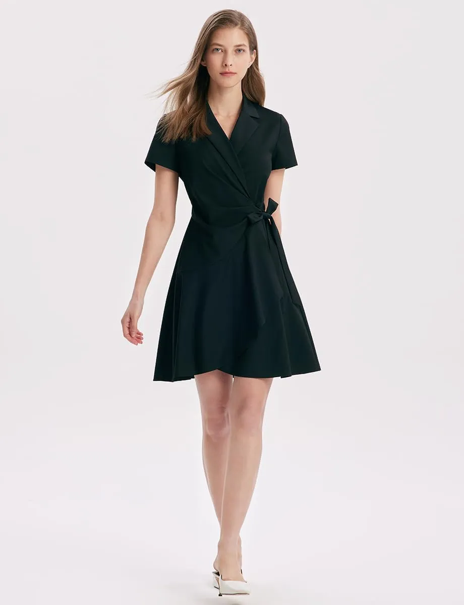 Women's Summer Dress 3/4 Sleeve Casual Boho V-Neck Pleated Lace Up Wrap Flowy Midi Dress Wedding Guest Dresses