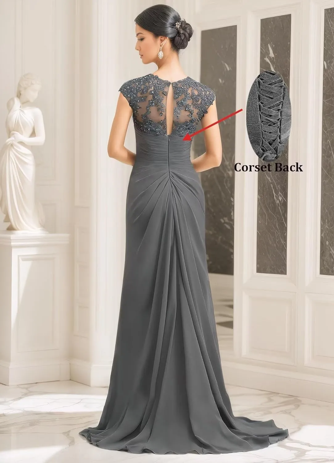 Women's V Neck Mother of The Bride Dress Long Wedding Prom Dress Lace Appliques Chiffon Formal Evening Party Gowns