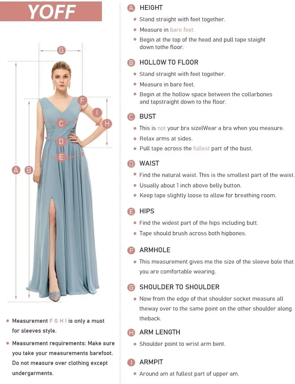 YOFF Women's Chiffon V Neck Bridesmaid Dress Long Sleeves Pleated A-Line Midi Length Wedding Guest Dress YO114