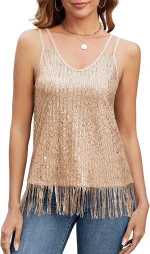 ZAFUL Women's Fashionable Loose Camisole top with Delicate Sequin Tassel Vest