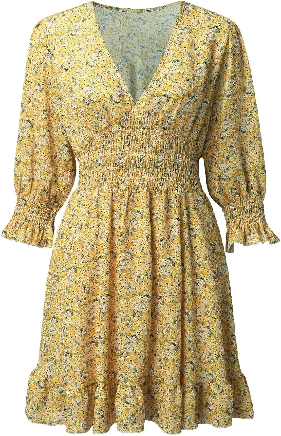 ZYXTIM Women's 2023 Summer Swing Dress Elegant Deep V Neck Floral Half Sleeve Ruffle Layer A-Line Short Dress Beach Sundress